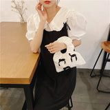 Vintage Satin Bowknot Women's Mini Wrist Bag Canvas Small Shoulder Bags