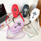 Coffin Shape Gothic Crossbody Handbag PU Leather Shoulder Messenger Bag