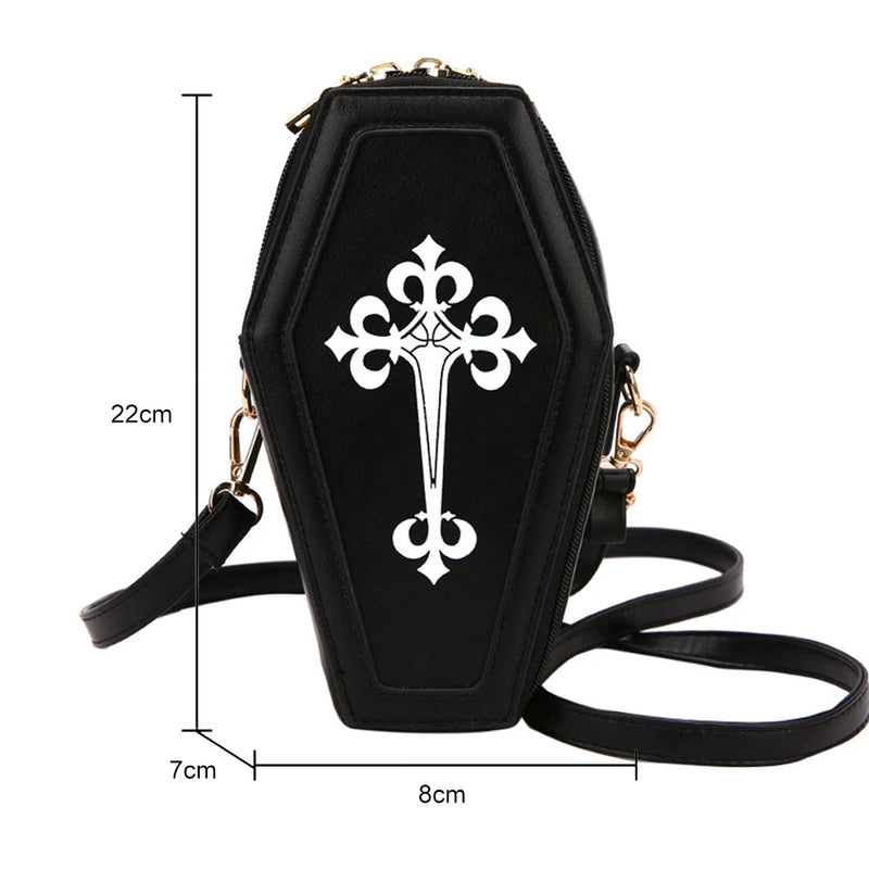 Coffin Shape Gothic Crossbody Handbag PU Leather Shoulder Messenger Bag