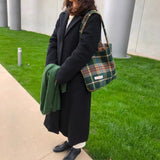 Retro Mixed Woven Wool Shoulder Bag Plaid Handbag