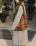 Retro Mixed Woven Wool Shoulder Bag Plaid Handbag
