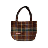 Retro Mixed Woven Wool Shoulder Bag Plaid Handbag