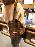 Retro Mixed Woven Wool Shoulder Bag Plaid Handbag