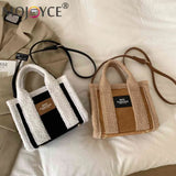 Retro Shoulder Bag Women Fleece Suede Splice Crossbody Handbag Winter Satchel