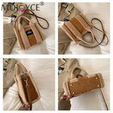 Retro Shoulder Bag Women Fleece Suede Splice Crossbody Handbag Winter Satchel