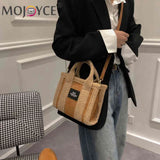 Retro Shoulder Bag Women Fleece Suede Splice Crossbody Handbag Winter Satchel
