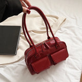 Retro Double Pocket PU Leather Shoulder Bag