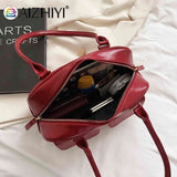 Retro PU Leather Shoulder Handbags Double Pocket Tote Handbags