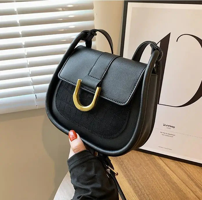 Contrasting Colors Shoulder Bag Retro Style Saddle Bag
