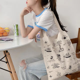 Retro Casual Handbag Butterfly Sailboat Print Cotton Linen Women's Canvas