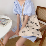 Retro Casual Handbag Butterfly Sailboat Print Cotton Linen Women's Canvas