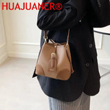 Retro Small Crossbody Bags Leather Bucket Bag Shoulder Handbags
