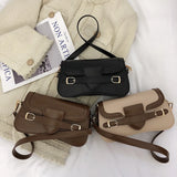 Retro Small PU Leather Flap Crossbody Bag for Women Totes Handbag