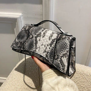 Vintage Snake Pattern Totes Bag with Chain Handbag