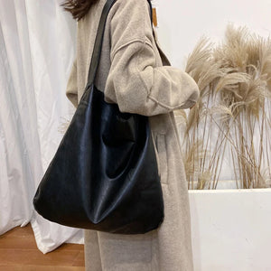 Retro Soft Leather Shoulder Bag Large Capacity Tote Handbag Purse Lady Bags