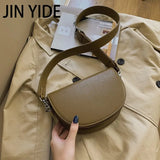 Solid Leather Saddle Bag for Women Crossbody Handbags