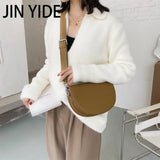 Solid Leather Saddle Bag for Women Crossbody Handbags