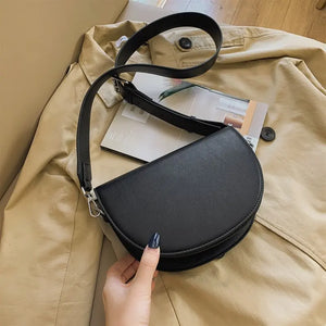 Solid Leather Saddle Bag for Women Crossbody Handbags