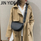 Solid Leather Saddle Bag for Women Crossbody Handbags