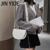 Solid Leather Saddle Bag for Women Crossbody Handbags