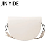 Solid Leather Saddle Bag for Women Crossbody Handbags