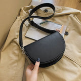Solid Leather Saddle Bag for Women Crossbody Handbags