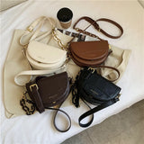 Retro Solid Saddle Shoulder Bag Chain Crossbody Women's Handbag PU Leather Tote