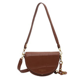 Retro Solid Saddle Shoulder Bag Chain Crossbody Women's Handbag PU Leather Tote