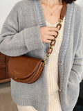 Retro Solid Saddle Shoulder Bag Chain Crossbody Women's Handbag PU Leather Tote