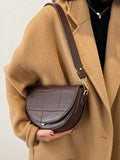 Retro Solid Saddle Shoulder Bag Chain Crossbody Women's Handbag PU Leather Tote
