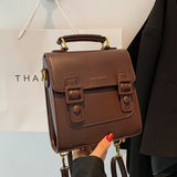 Retro PU Leather College Backpack for Teenage Girls