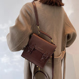 Retro PU Leather College Backpack for Teenage Girls