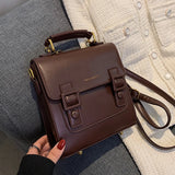 Retro PU Leather College Backpack for Teenage Girls