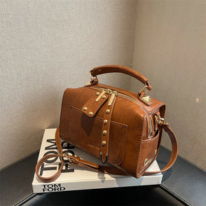 Retro Square Box Handbag Small Women Bag Crossbody Rivet Clutch Purse