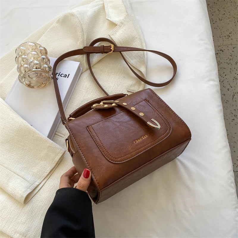 Retro Square Box Handbag Small Women Bag Crossbody Rivet Clutch Purse
