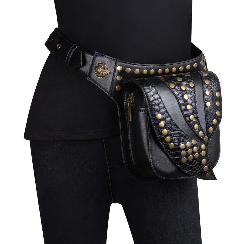 Steam Punk Leather Waist Bag Serpentine Crossbody Rock Gothic Fanny Pack