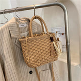 Retro Straw Bag Women Handbag Tassel Bucket Casual Drawstring Messenger