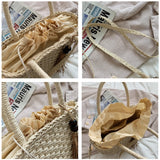 Retro Straw Bag Women Handbag Tassel Bucket Casual Drawstring Messenger