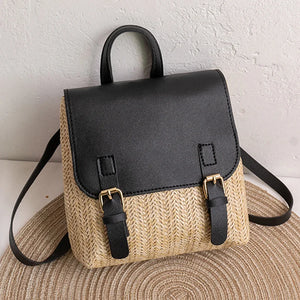 Retro Straw Woven Backpack Women's All-match PU Zero Wallet Satchel