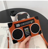 Retro Radio Shape Shoulder Bag Leather Handbag Crossbody Clutch for Women