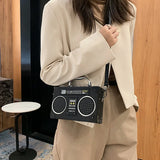 Retro Radio Shape Shoulder Bag Leather Handbag Crossbody Clutch for Women