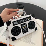 Retro Radio Shape Shoulder Bag Leather Handbag Crossbody Clutch for Women