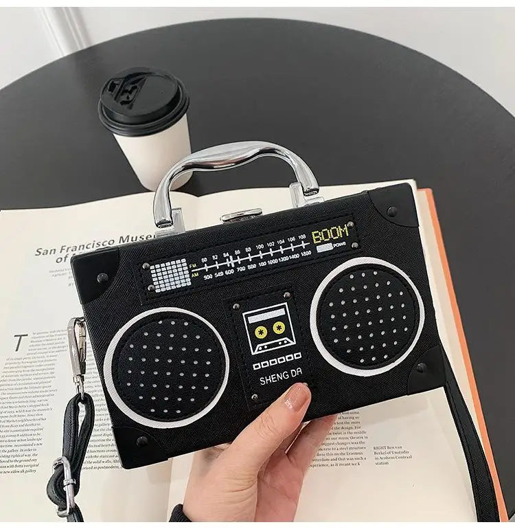 Retro Radio Shape Shoulder Bag Leather Handbag Crossbody Clutch for Women