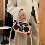 Retro Radio Shape Shoulder Bag Leather Handbag Crossbody Clutch for Women