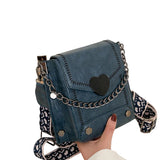 Retro Style Women PU Leather Messenger Crossbody Bag Heart Buckle Shoulder Purse