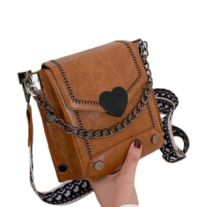 Retro Style Women PU Leather Messenger Crossbody Bag Heart Buckle Shoulder Purse