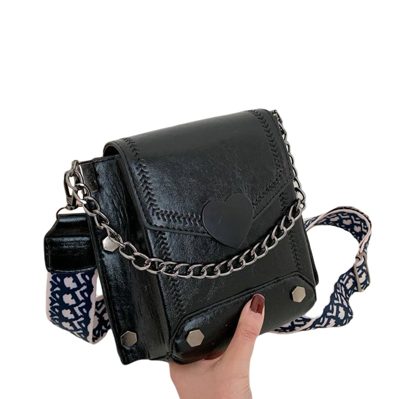 Retro Style Women PU Leather Messenger Crossbody Bag Heart Buckle Shoulder Purse