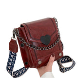 Retro Style Women PU Leather Messenger Crossbody Bag Heart Buckle Shoulder Purse