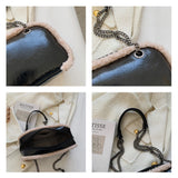 Retro Bright Leather Shoulder Bag Plush Edges Handbags