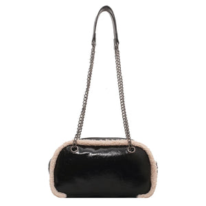 Retro Bright Leather Shoulder Bag Plush Edges Handbags